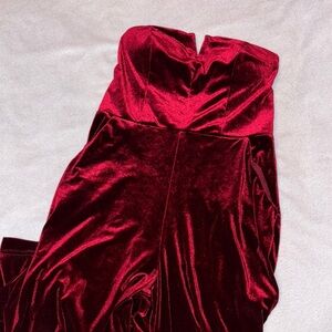 Elegant Burgundy Velvet Strapless Jumpsuit